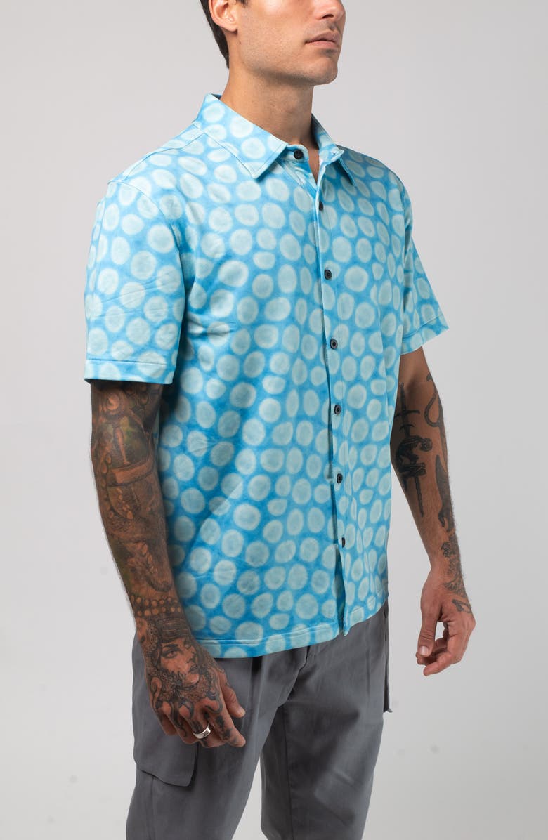 VAST Aqua Terra Mid Century Modern Tech Short Sleeve Performance Button-Up Shirt, Alternate, color, Green Multi