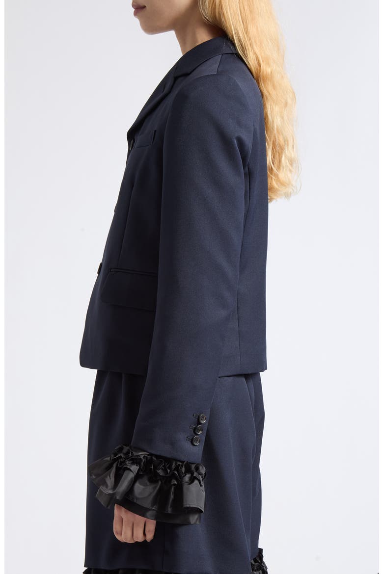 Ruffle Cuff Gabardine Blazer, Alternate, color, NAVY X BLACK