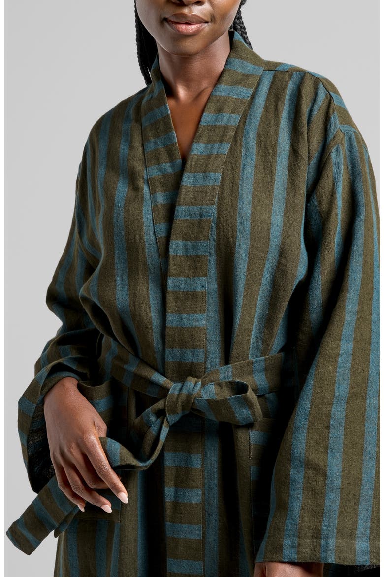 Stripe Linen Robe, Alternate, color, EVERGREEN AND PEACOCK