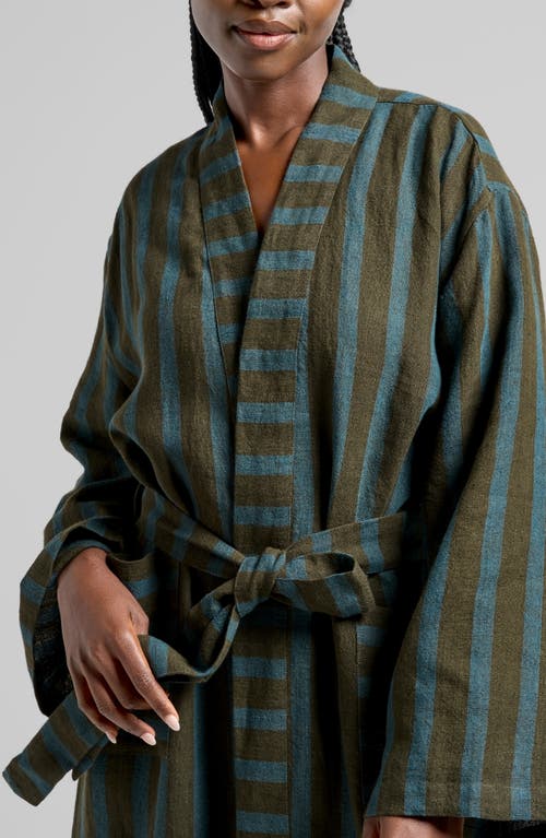 Parachute Stripe Linen Robe In Gray
