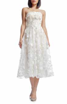 Dress the Population Kailyn Sequin Floral Appliqué Strapless Cocktail Dress
