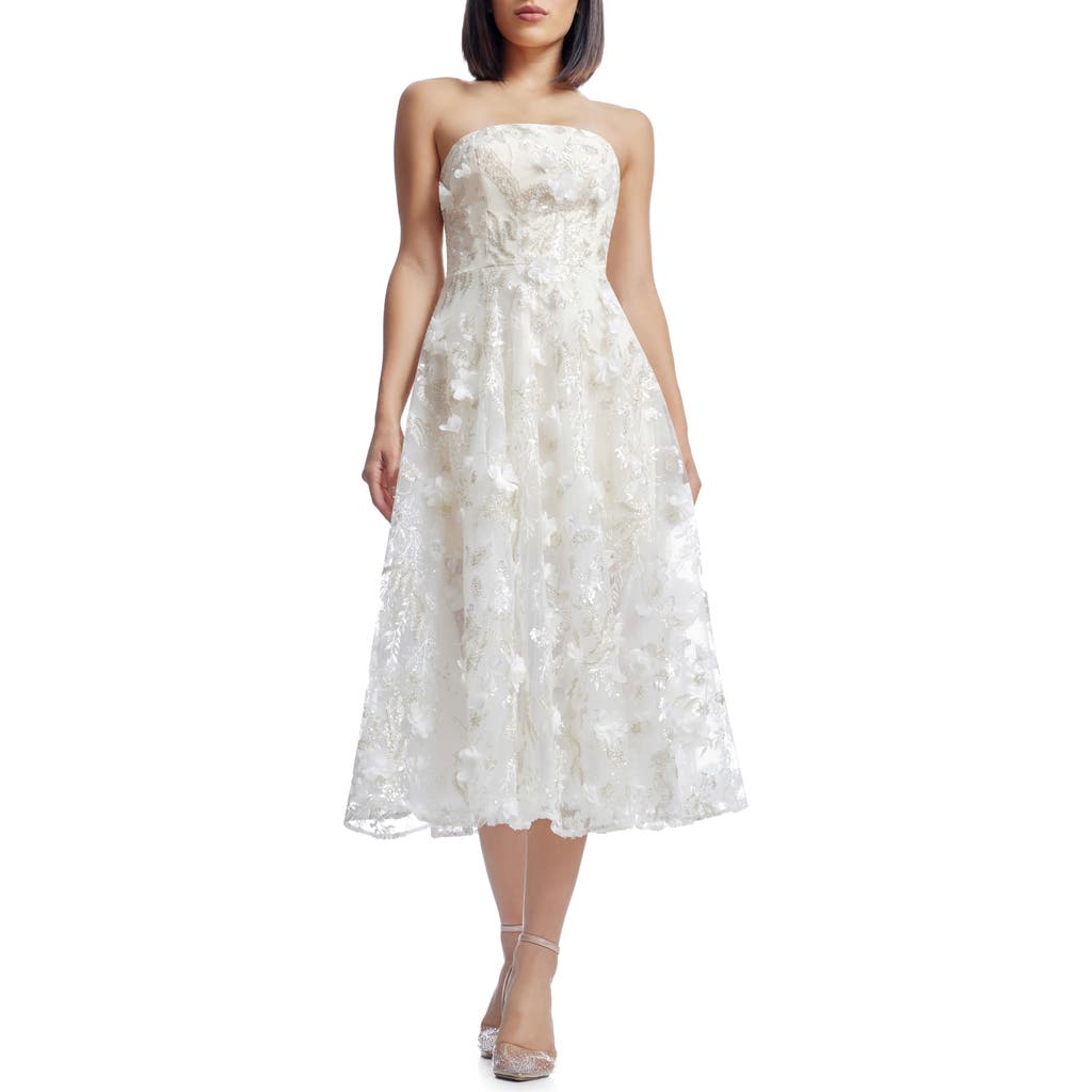 DRESS THE POPULATION DRESS THE POPULATION KAILYN SEQUIN FLORAL APPLIQUÉ STRAPLESS COCKTAIL DRESS