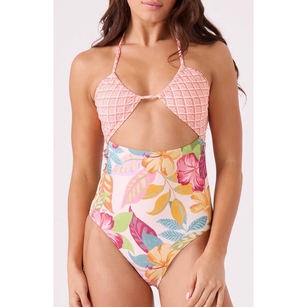 Roxy Hot Tropics Peek-a-boo One-piece Swimsuit In Multi