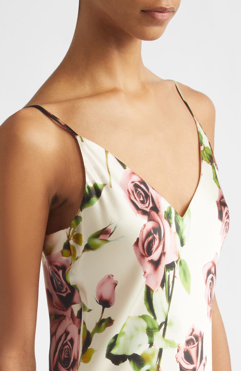 L'AGENCE Seridie Silk Midi Slipdress, Alternate, color, Ecru/ Mv Romantic Rose