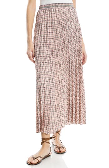 Max Studio Pleated Maxi Skirt In Coral Print