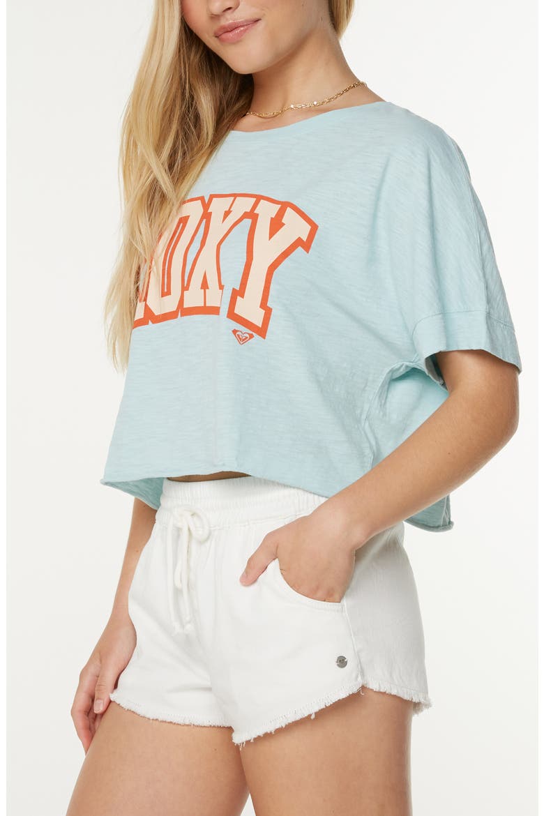 College Oversize Crop Cotton Graphic T-Shirt, Alternate, color, STRATOSPHERE ROXY COLLEGE