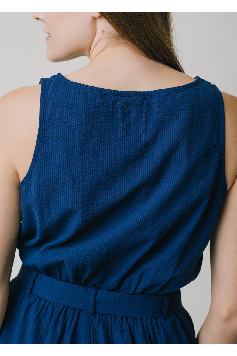 Women's Organic Seersucker Romper, Alternate, color, Navy Seersucker