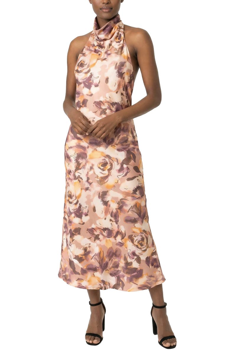 AREA STARS Jersey Halter Dress, Alternate, color, Black Garden