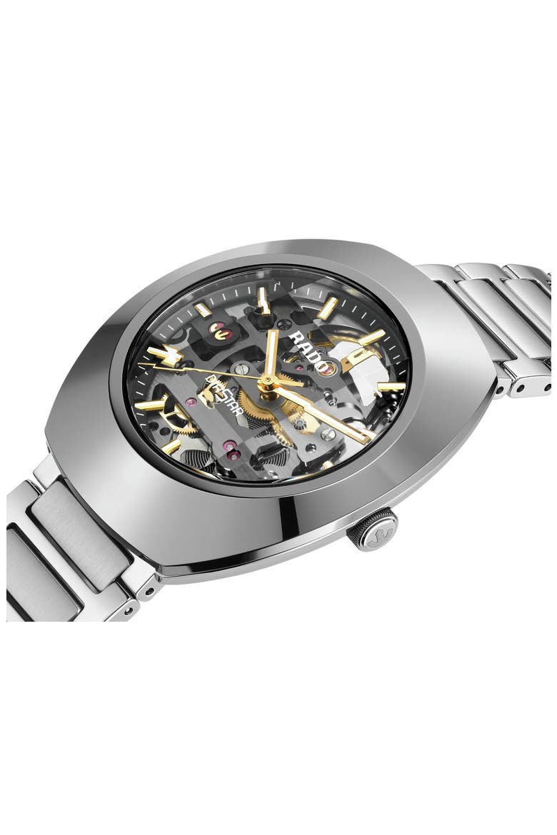 Diastar Skeleton Automatic Bracelet Watch, 38mm, Alternate, color, SILVER