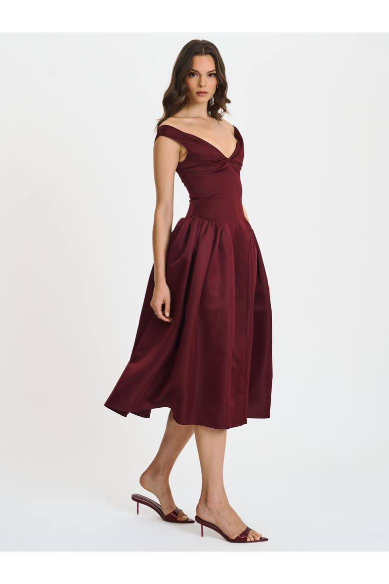 Omella Ruched Bust Sweetheart Flared Maxi Dress, Alternate, color, Burgundy