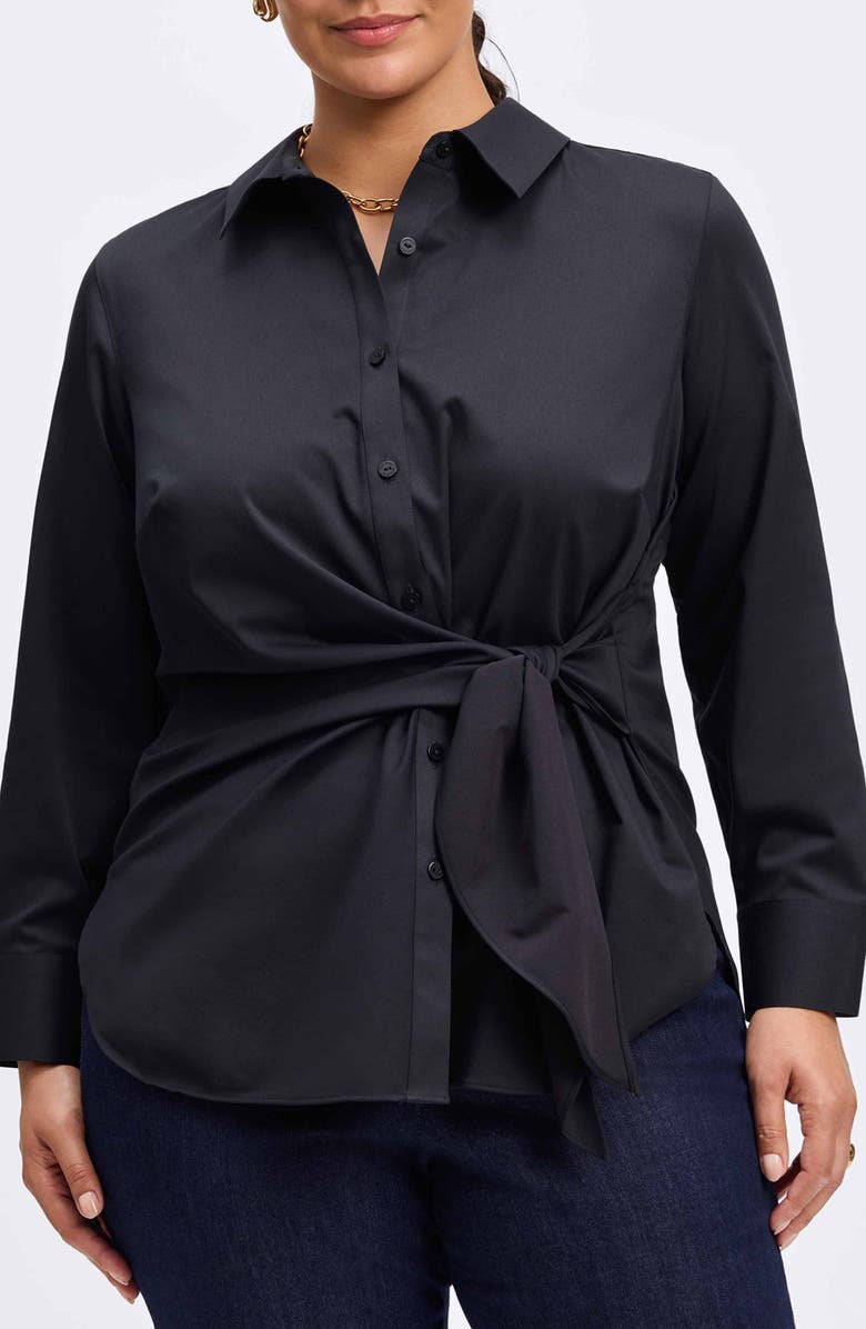 Foxcroft Sabine Side Tie Button-Up Shirt, Main, color,