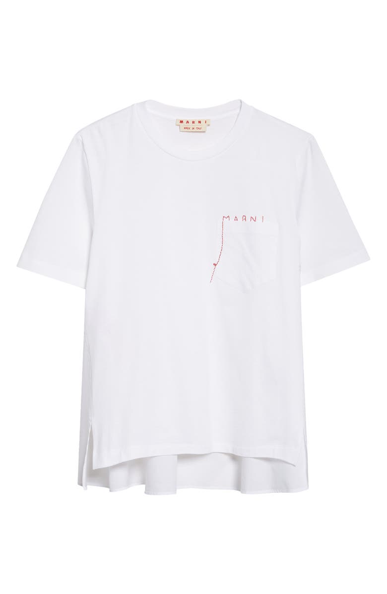 Marni Mending Logo Cotton Poplin Pocket T-Shirt, Main, color, 00W01 Lily White