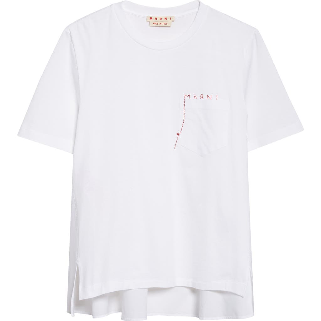 Marni Cotton T-shirt With Embroidered Logo Clothing In White
