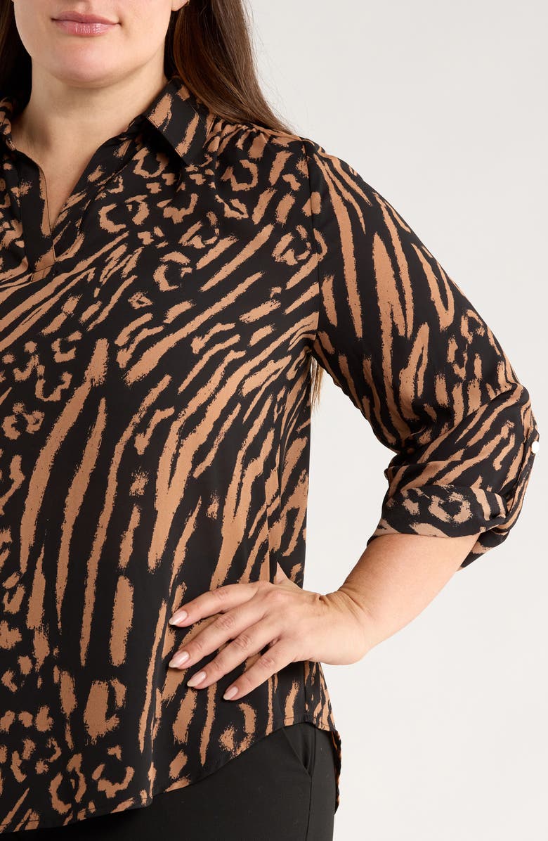 AK ANNE KLEIN Print Johnny Collar Top, Alternate, color,