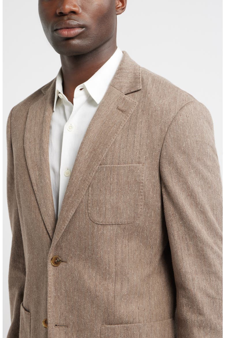 Henrik Trim Fit Brown Knit Herringbone Cotton & Linen Sport Coat, Alternate, color, TAN EERO HERRINGBONE TWILL