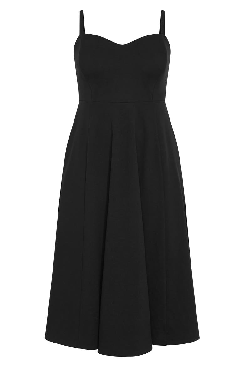 Bailee Sweetheart Neck Midi Dress, Alternate, color, BLACK