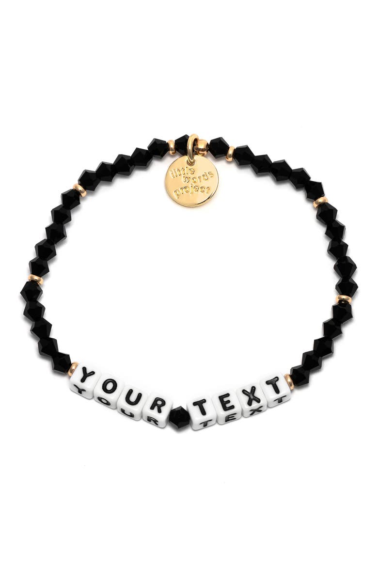 Jet Black Custom Beaded Stretch Bracelet, Main, color, BLACK