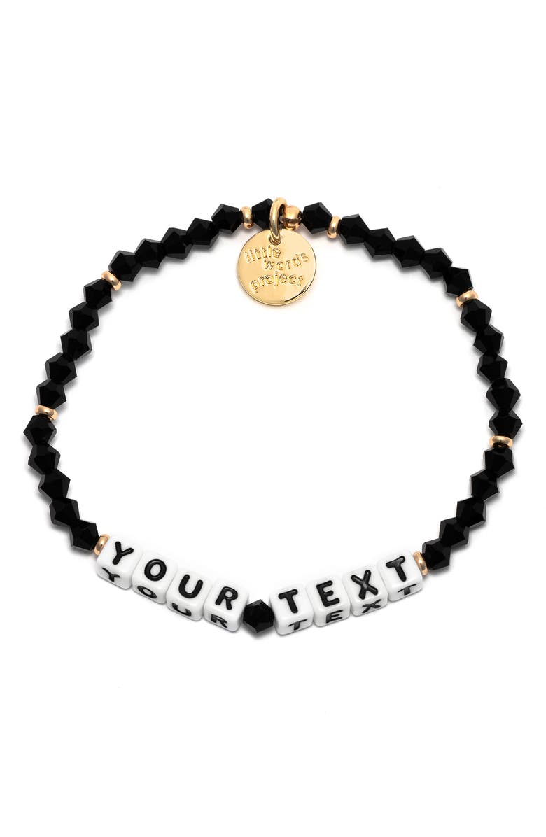 Little Words Project Jet Black Custom Beaded Stretch Bracelet, Main, color, Black