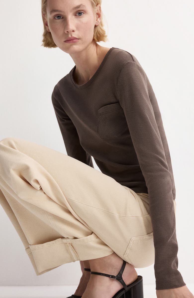 MANGO Regular Fit Long Sleeve Cotton T-Shirt, Alternate, color, Brown