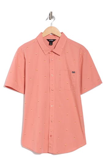 Billabong Fletch Relaxed Fit Short Sleeve Button-up Shirt In Pink