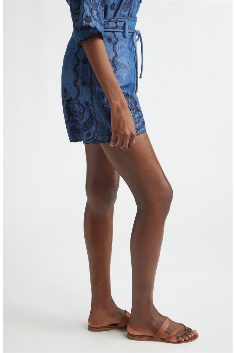 Aster Paisley Embroidered Denim Shorts, Alternate, color, RAILWAY BLUE