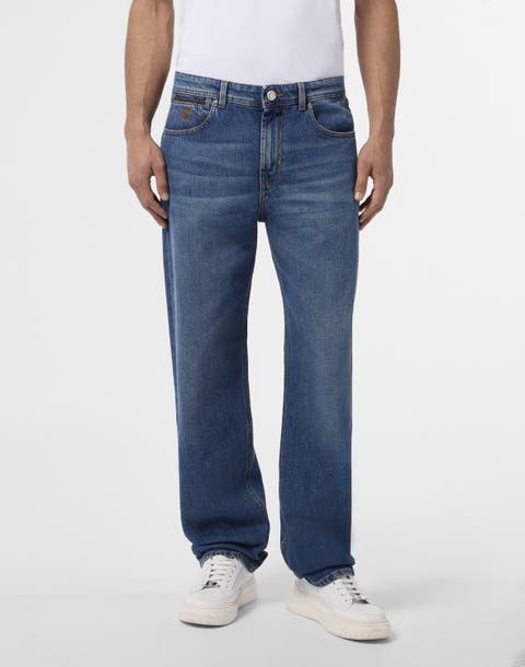 Relaxed Fit Jeans Leather Details Men