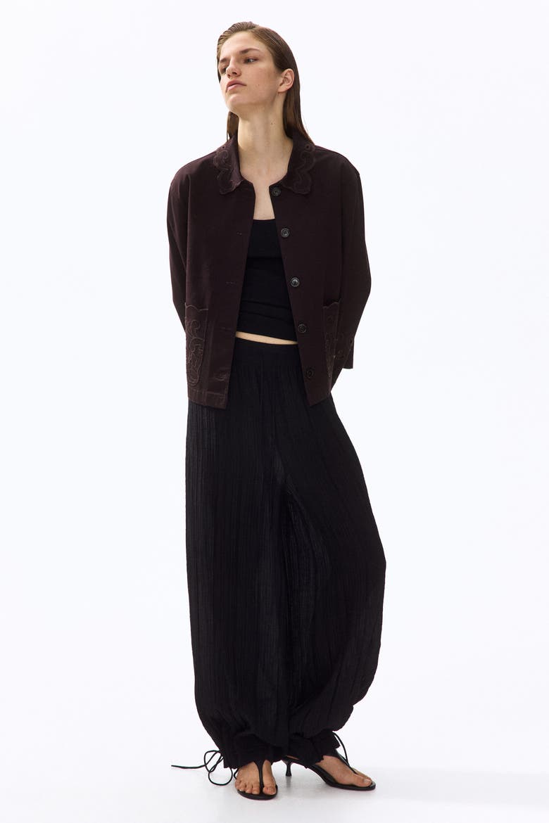 Twill Jacket With Eyelet Embroidery, Alternate, color, Dark brown