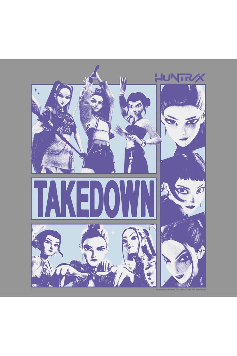 Junior's KPop Demon Hunters Takedown Huntrix Superstars  Sweatshirt, Alternate, color, Heather Gray