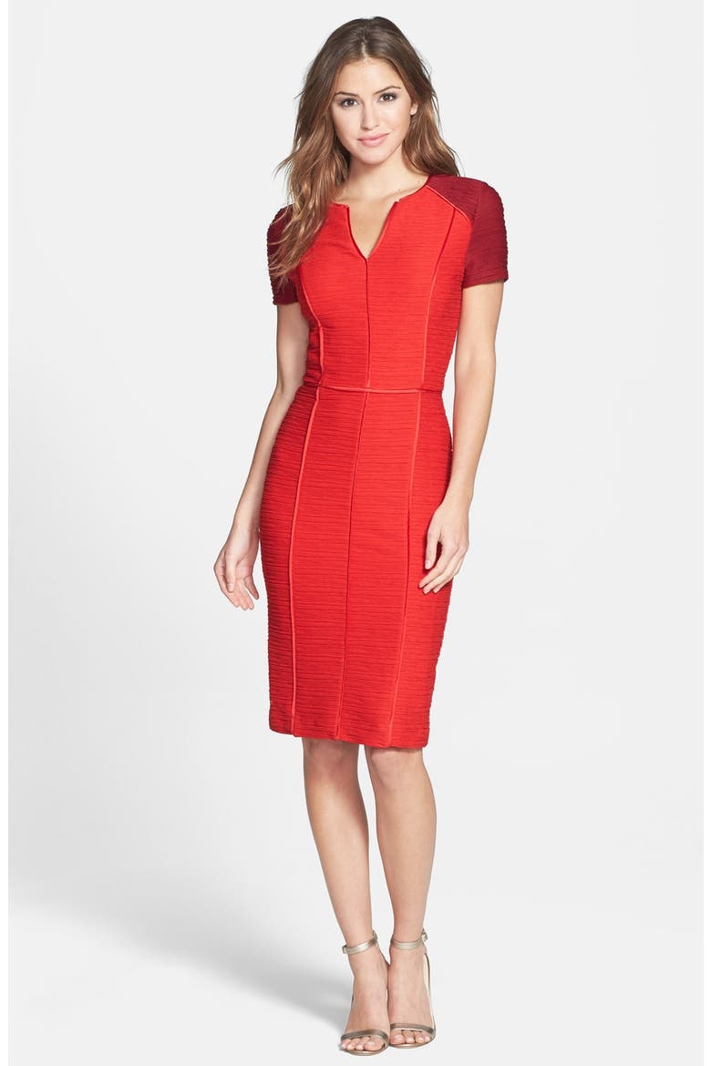 Colorblock Ribbed Sheath Dress, Alternate, color, RED WINE
