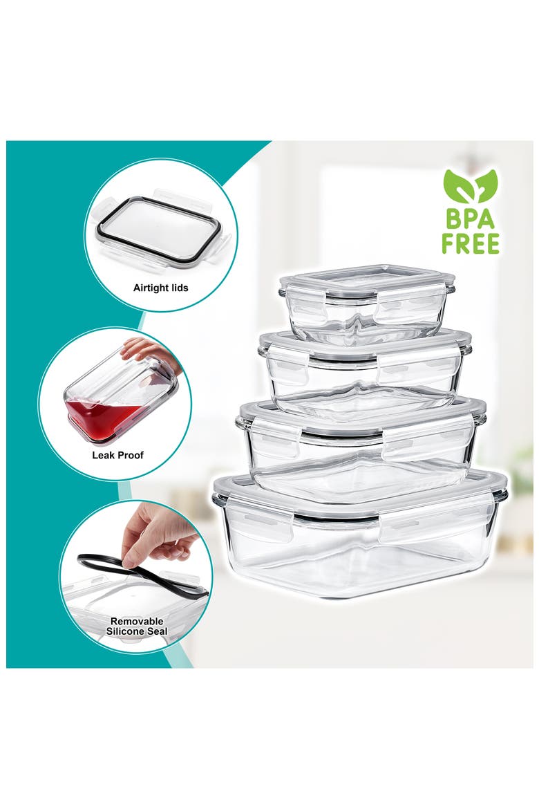 8-Pack Glass Food Prep Storage Containers, Alternate, color, CLEAR
