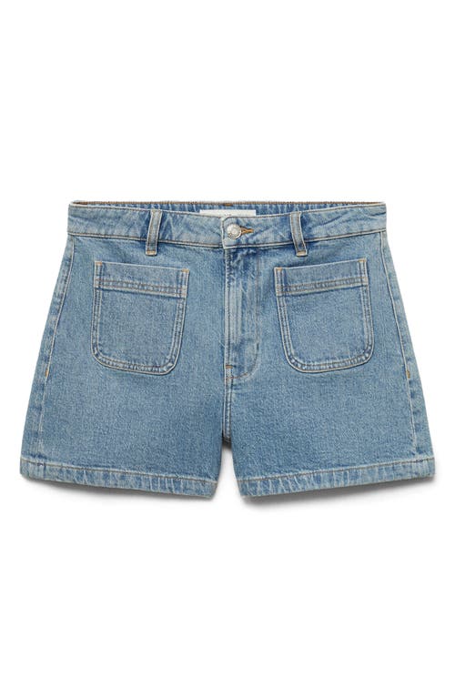 Mango Patch Pocket Denim Shorts In Blue