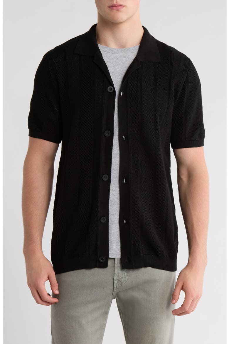 Short Sleeve Button-Up Sweater, Main, color, BLACK