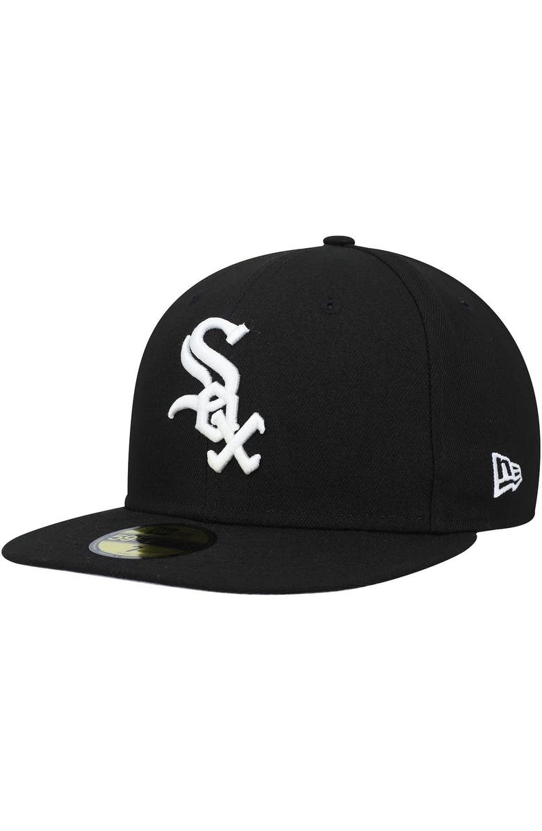 New Era Men's New Era Black Chicago White Sox Throwback Authentic Collection 59FIFTY Fitted Hat, Main, color,