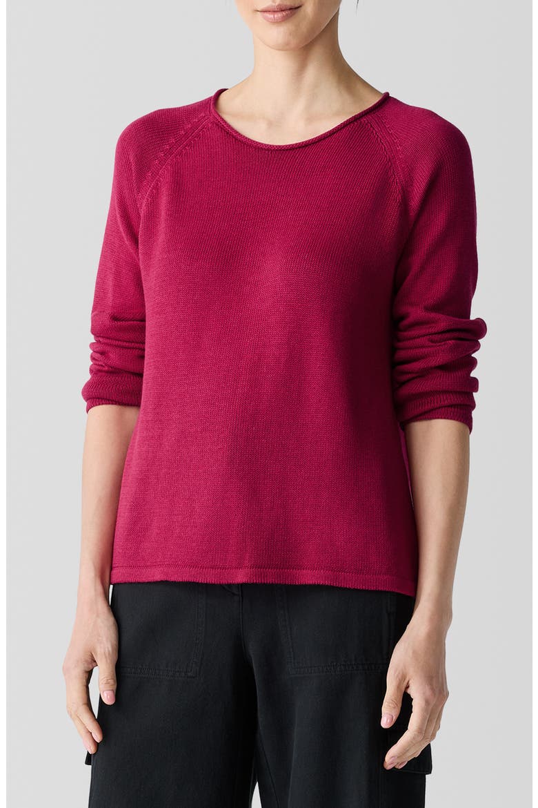 Raglan Sleeve Organic Cotton Blend Sweater, Main, color, AZALEA