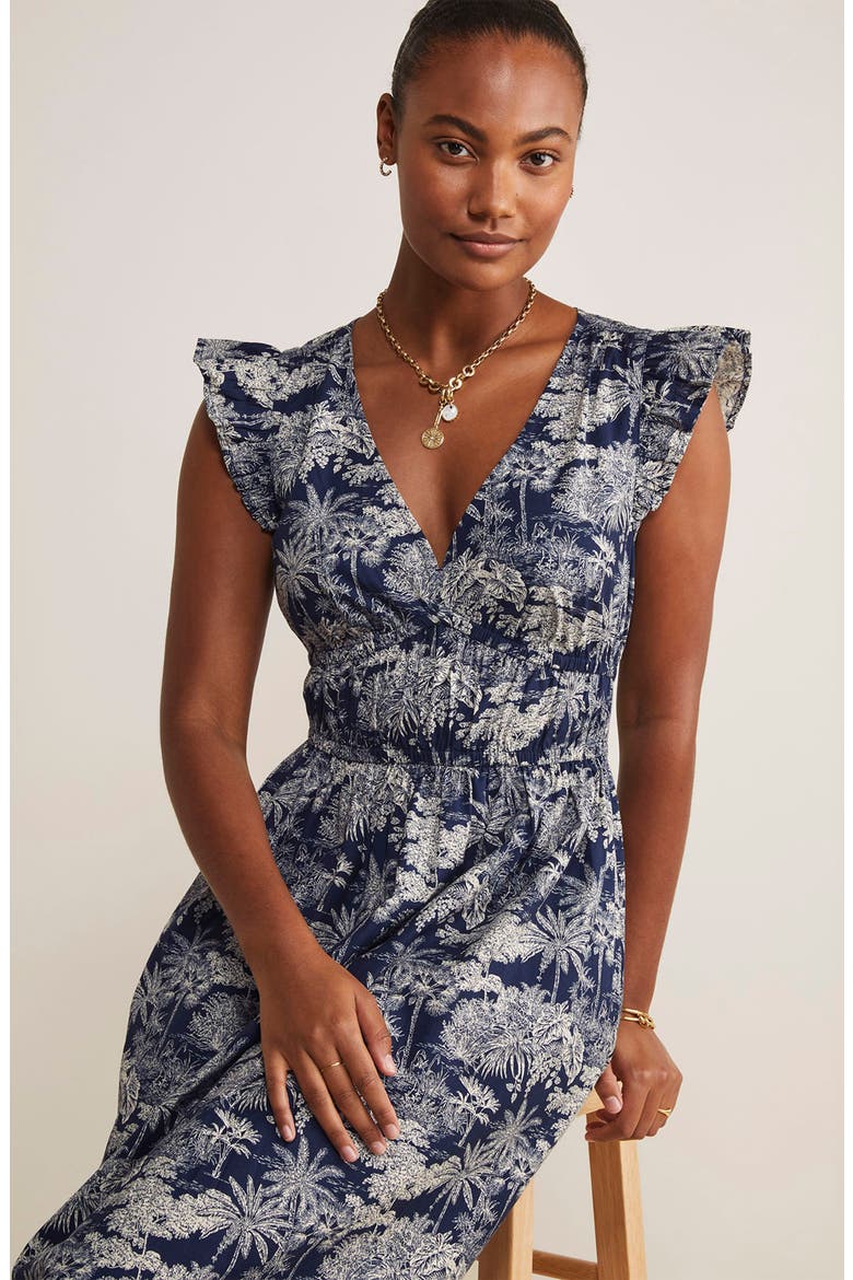 Ruffle Hem Cotton Stretch Poplin Dress, Alternate, color, TOILE- NAUTICAL NAVY