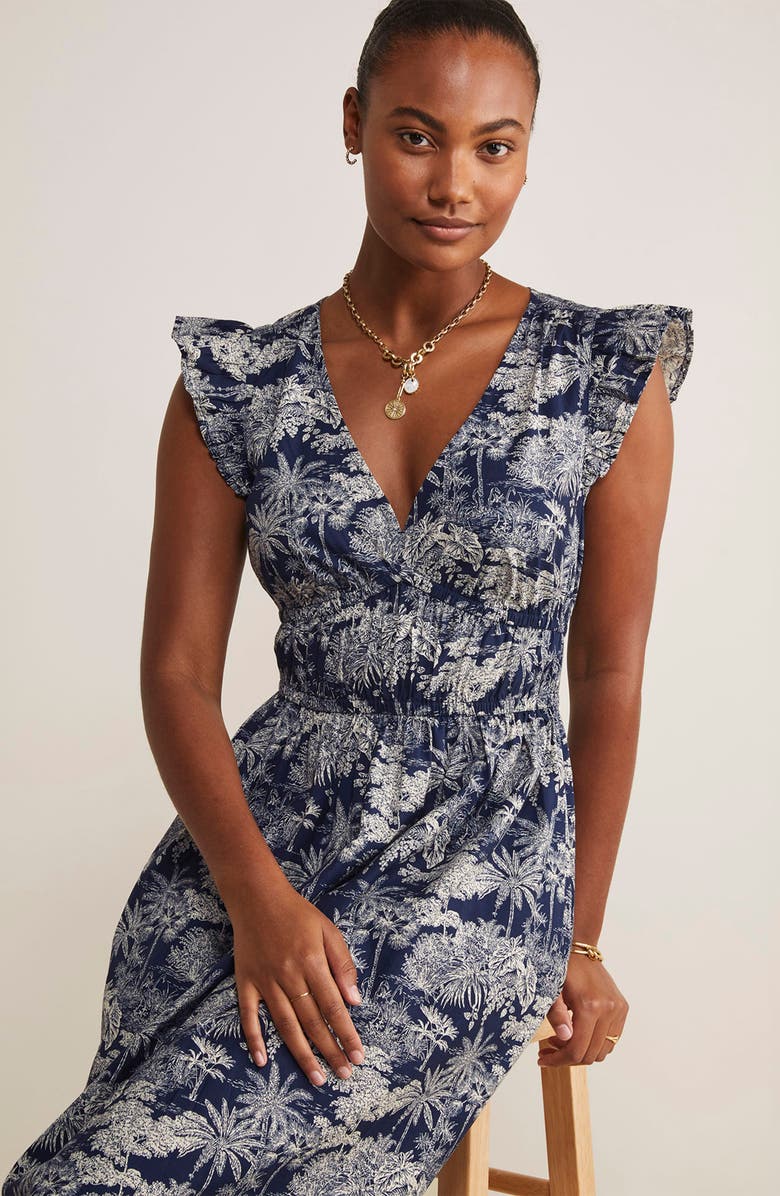 vineyard vines Ruffle Hem Cotton Stretch Poplin Dress, Alternate, color, Toile- Nautical Navy