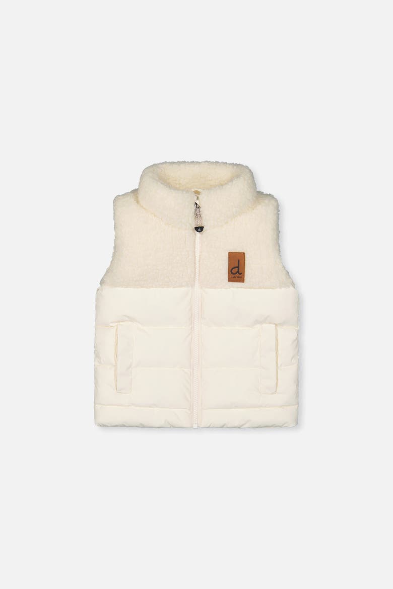 Sleeveless Mid-Season Fleece Quilted High Collar Vest, Main, color, Off-White