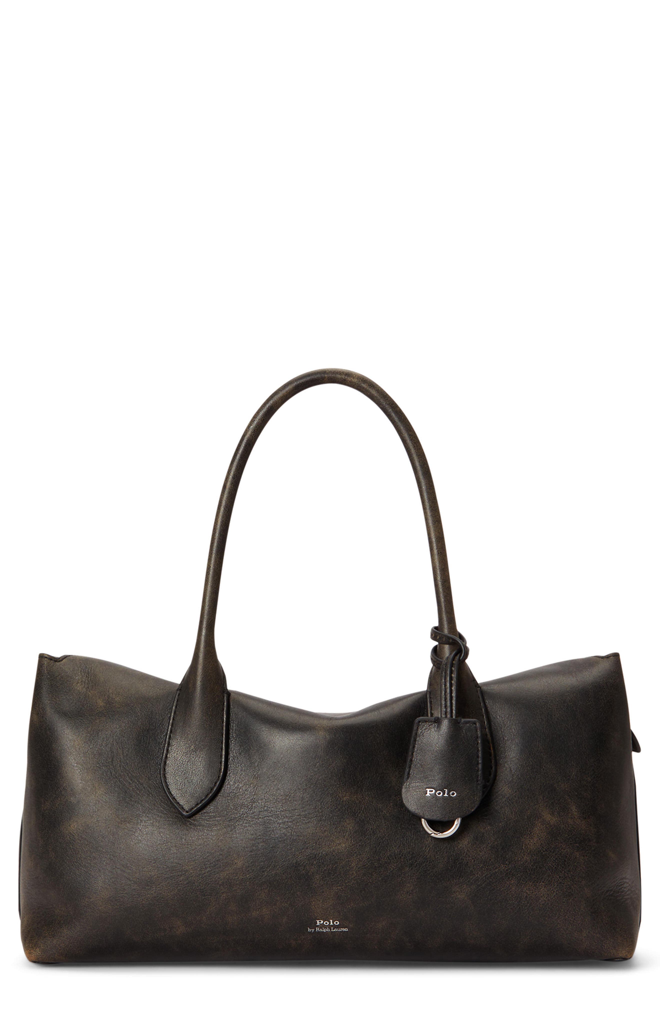 Distressed Leather Satchel, Main, color, STONE/ BLACK
