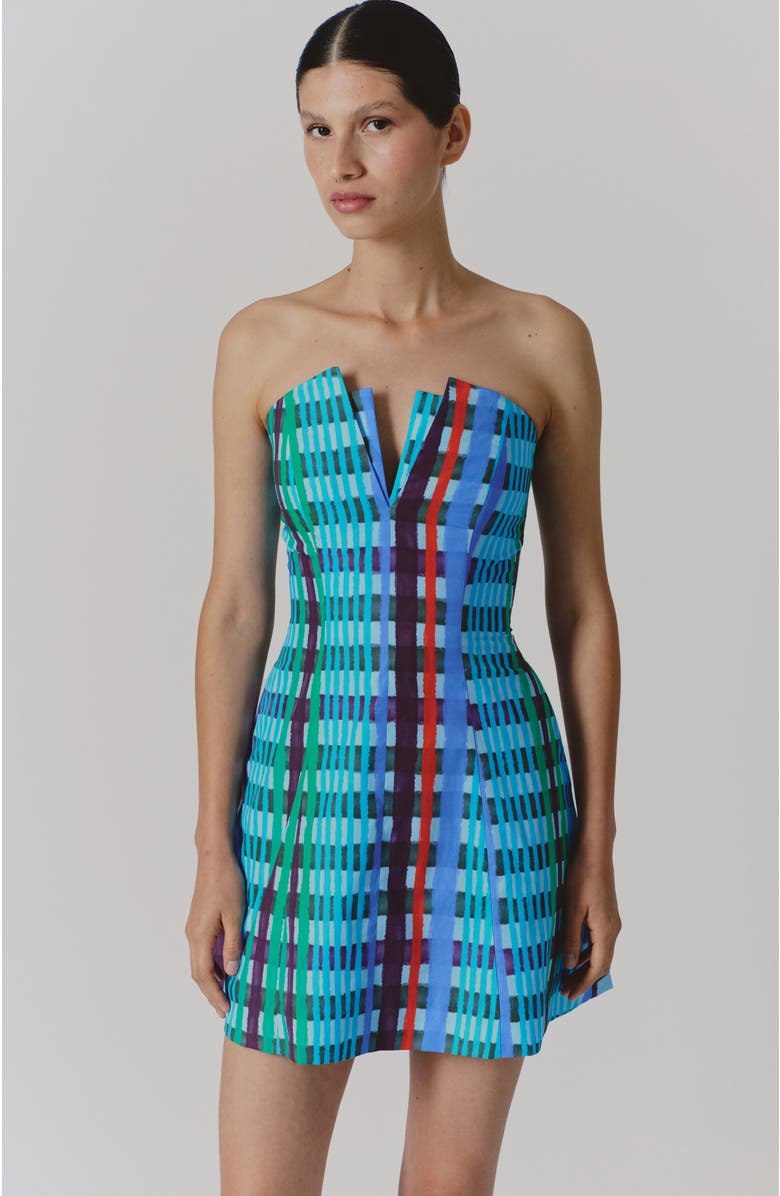 De Loreta Coraza Cocktail V-Neck Mini Cotton Dress, Alternate, color, 