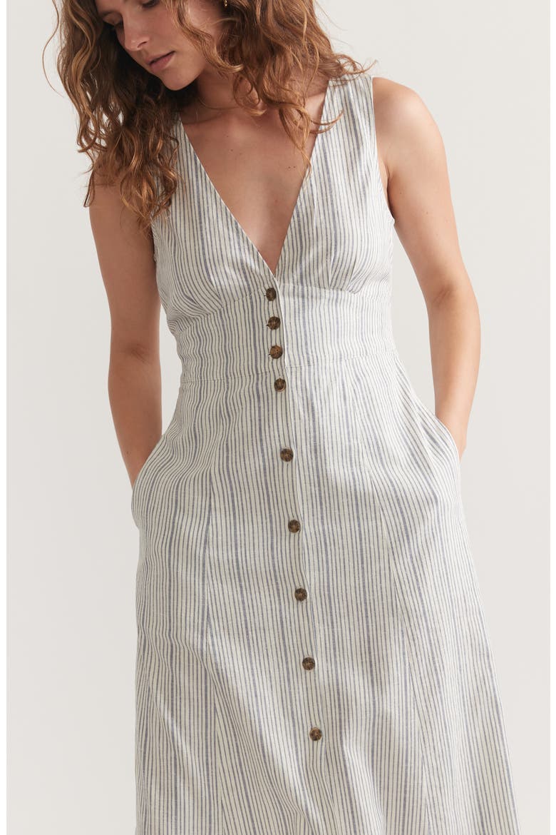 Camila Stripe Sleeveless Hemp Blend Maxi Dress, Alternate, color, DENIM/ WHITE STRIPE