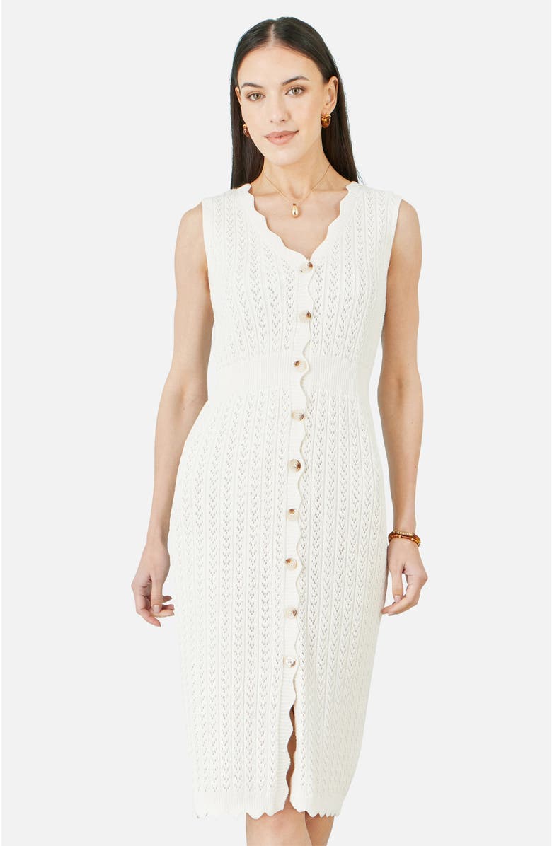 Yumi Cotton Scallop Crochet Knitted Dress, Alternate, color, Ivory
