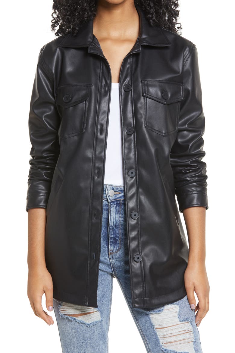 Faux Leather Collar Jacket, Main, color, BLACK