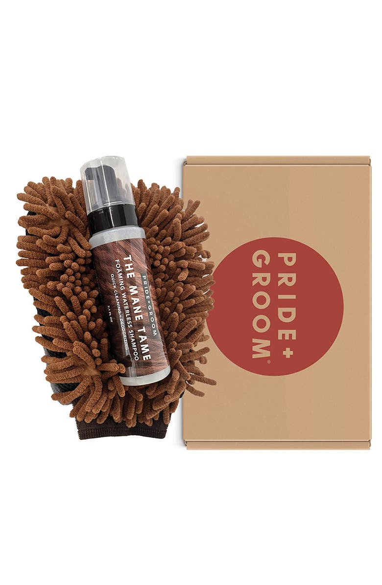 PRIDE+GROOM The Mitt Kit | Dog Grooming Set With Waterless Shampoo & Dual-Sided Grooming Mitt For Dogs & Cats., Alternate, color, Brown