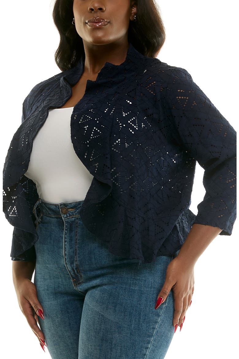 Ruffle Lace Three-Quarter Sleeve Bolero, Alternate, color, NAVY