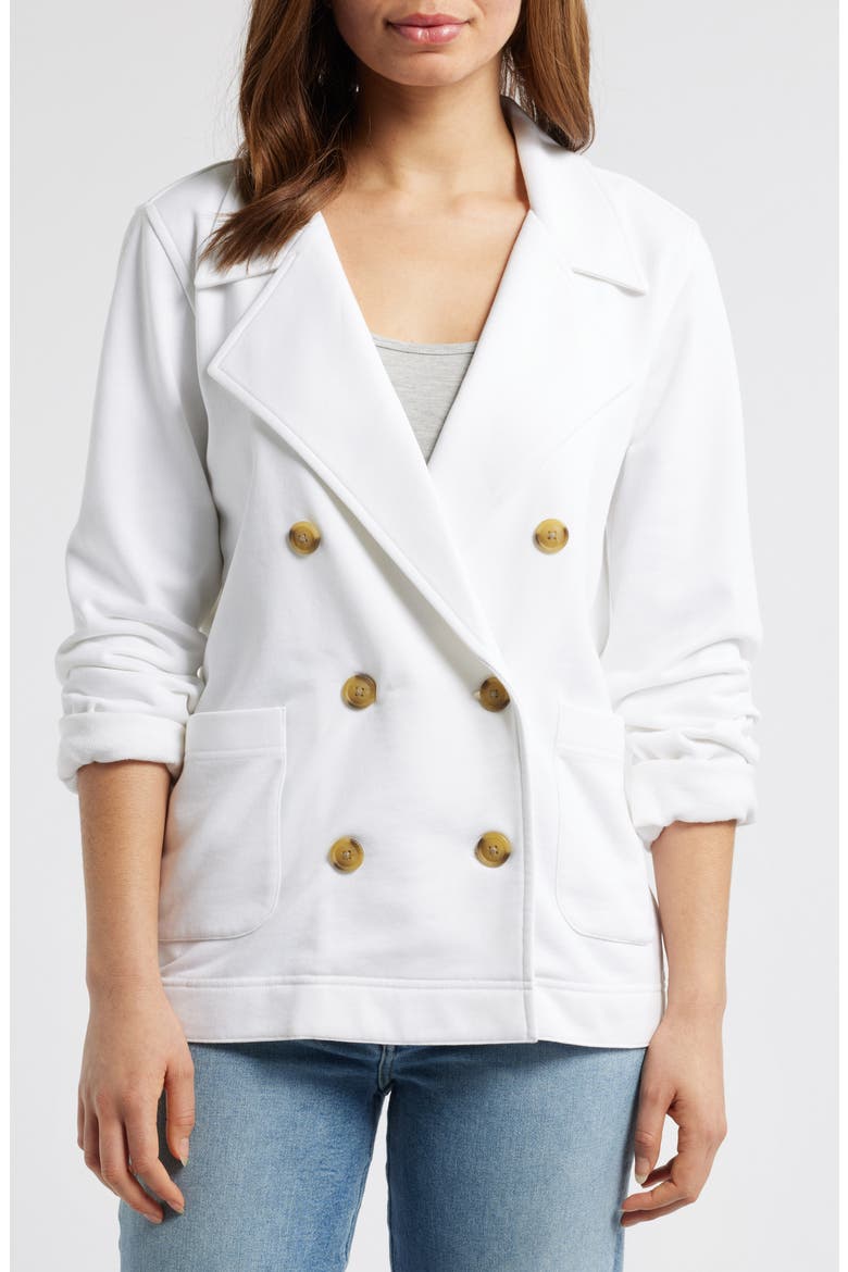 Double Breasted Knit Blazer, Alternate, color, WHITE