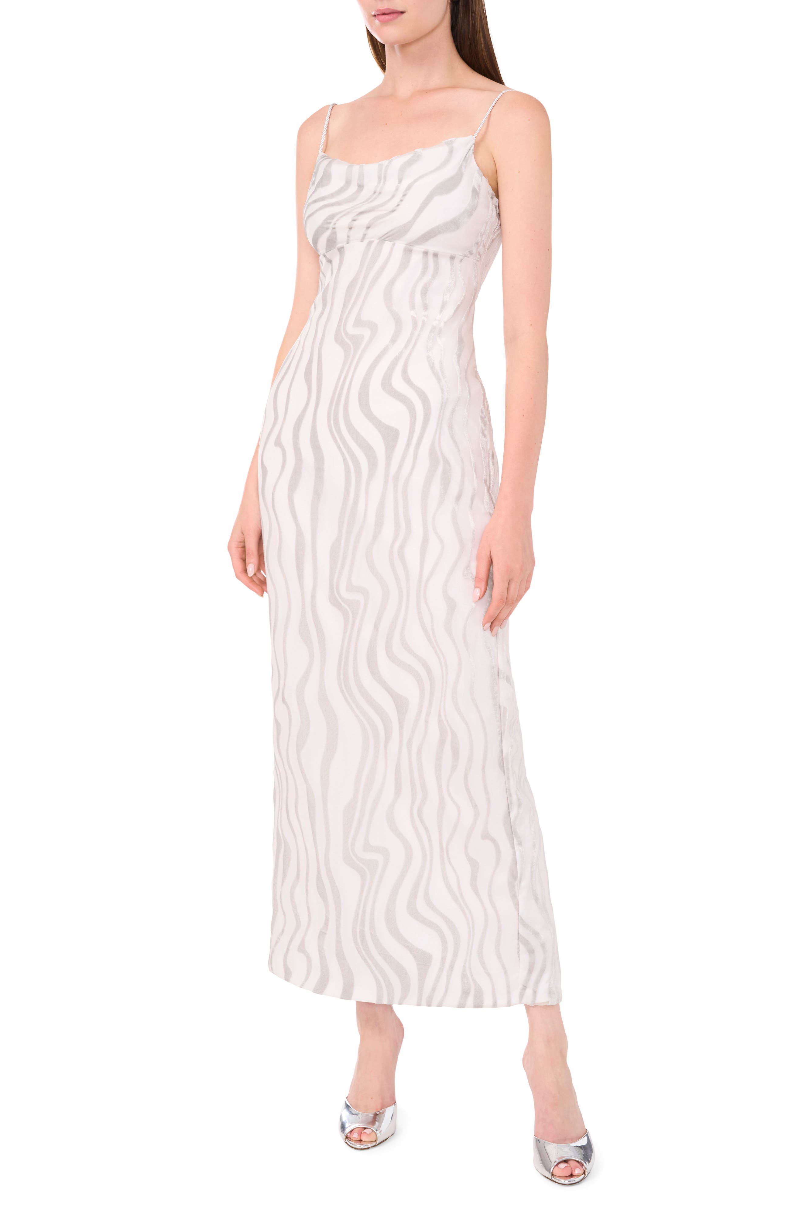 Parker The Lindsey Metallic Stripe Empire Waist Dress in Shimmer Stone 
