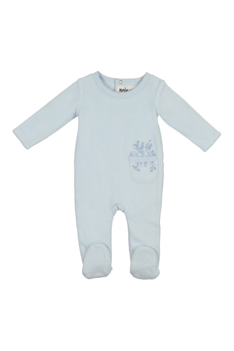 Velour Pocket Cotton Blend Footie, Main, color, PALE BLUE