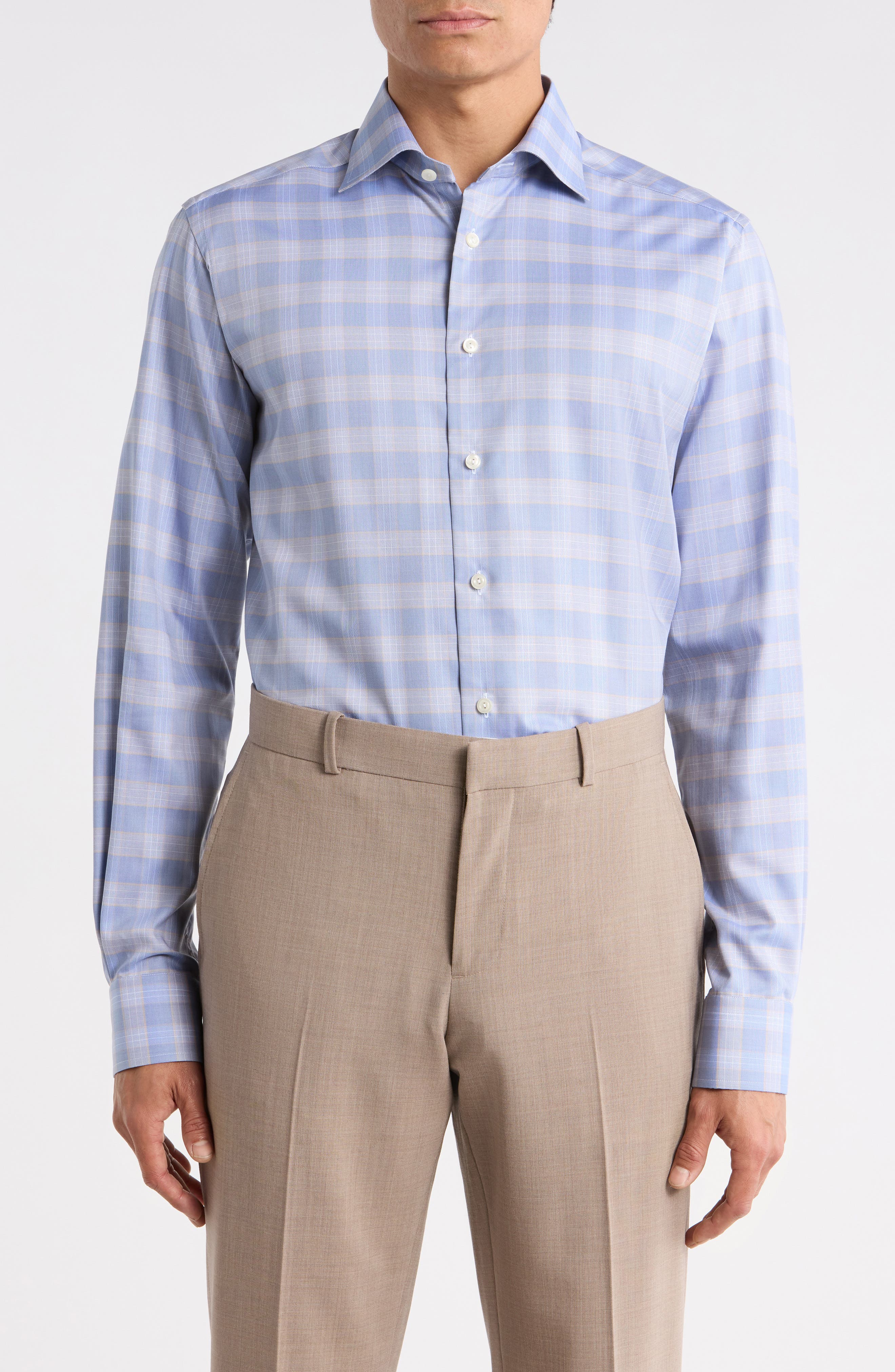 Eton Contemporary Fit Check Cotton Twill Dress Shirt