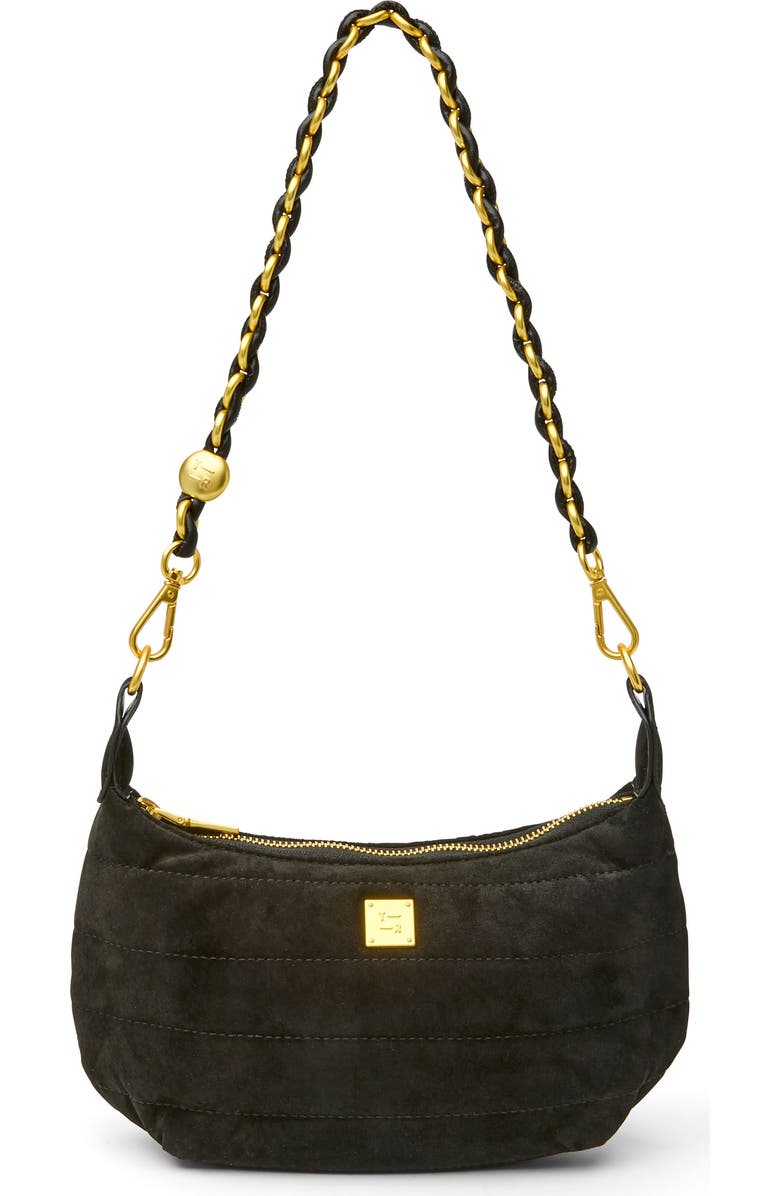 THINK ROYLN Quilted Mini Moon Crossbody Bag, Alternate, color, Black Suede