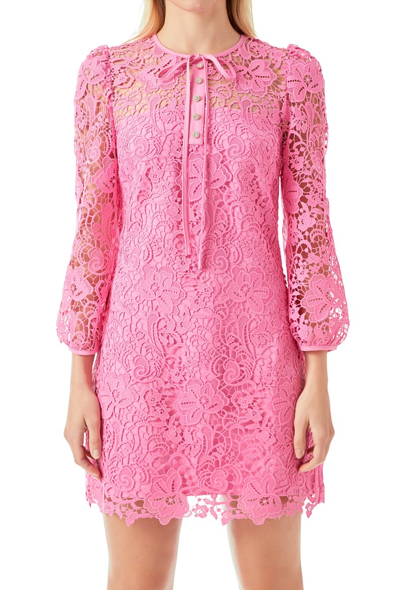 Lace Long Sleeve Minidress, Alternate, color, PINK